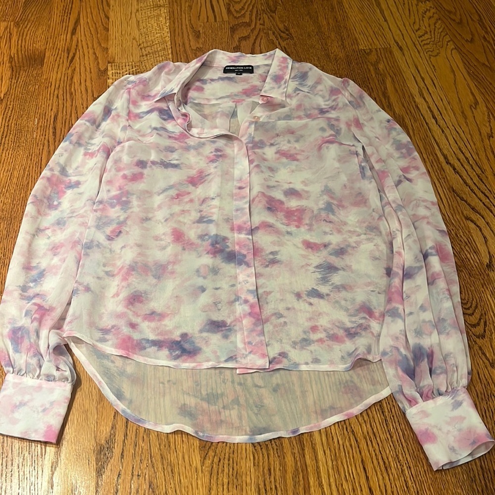 Generation Love Woman’s Tie Dye Silk Button Down Size Xs